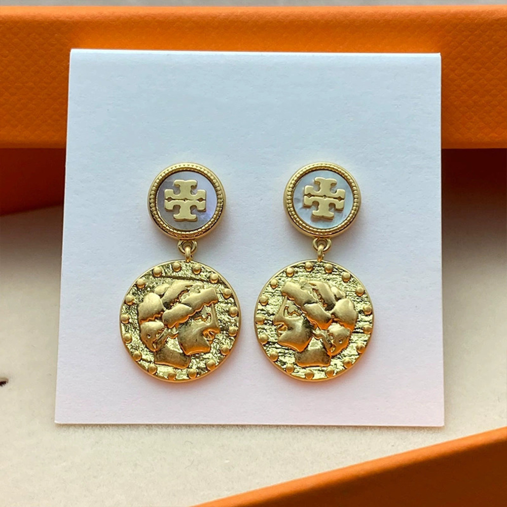 Tory Burch Gold Plated Copper Double Stud Earrings Micro Inlay